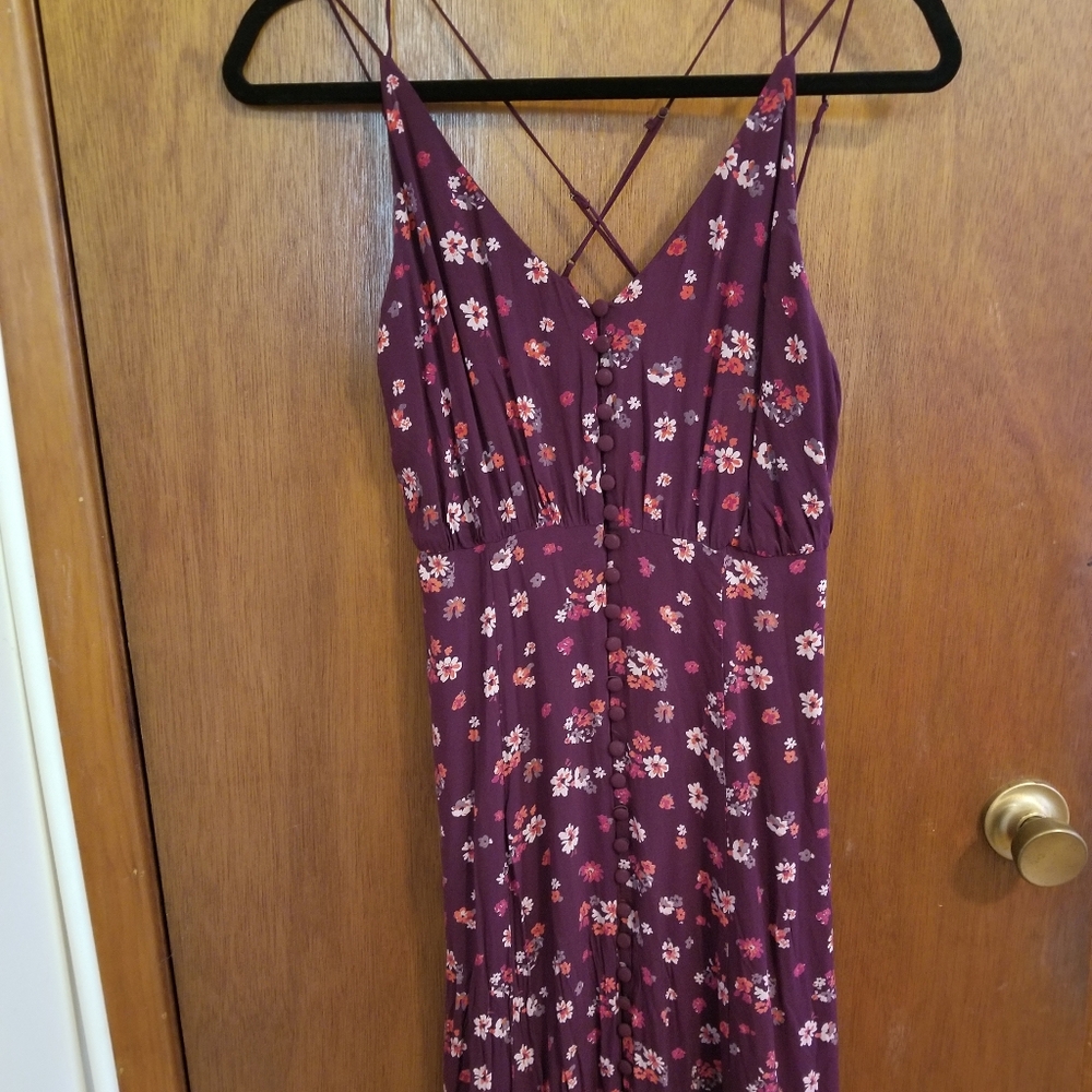 Urban Outfitters Lady Lava Red Floral Covered Button-Down Midi Dress